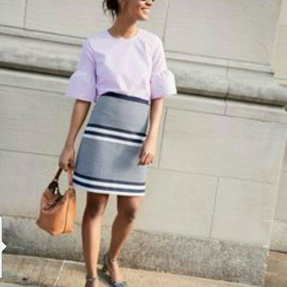 J. Crew Dresses & Skirts - J. Crew Navy / White Stripe A-line Tweed Skirt
